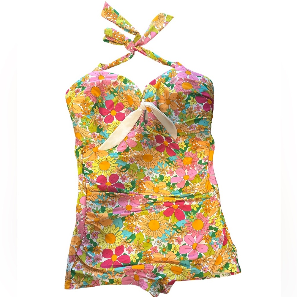 Unique Vintage 3XL Groovy Floral One-Piece Swimsuit – Excellent Condition!